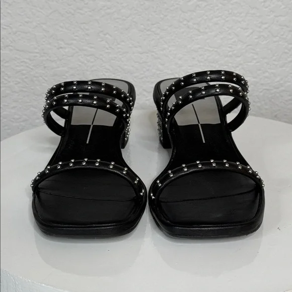 DOLCE VITA STELLA RYE BLACK LEATHER STUDDED STRAPPY HEELED SANDALS - Picture 3 of 16